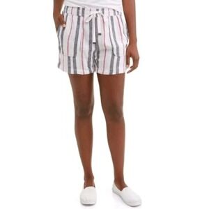 Time and Tru Pull On Shorts Linen Blend Womens Size 3X  White Striped  New